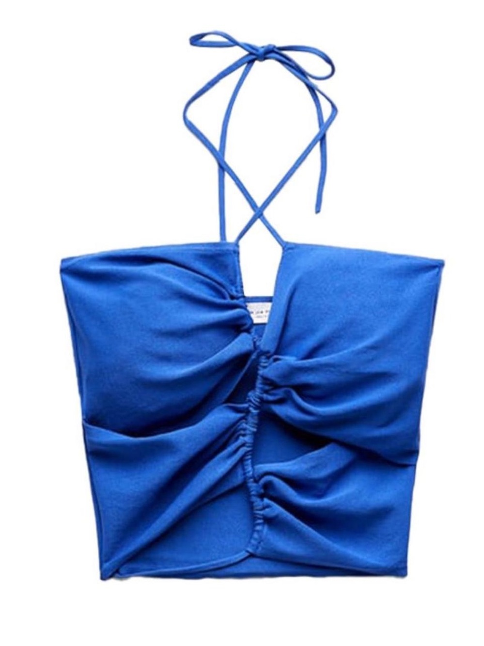 Zara Royal Blue Ruched Halter Crop Top